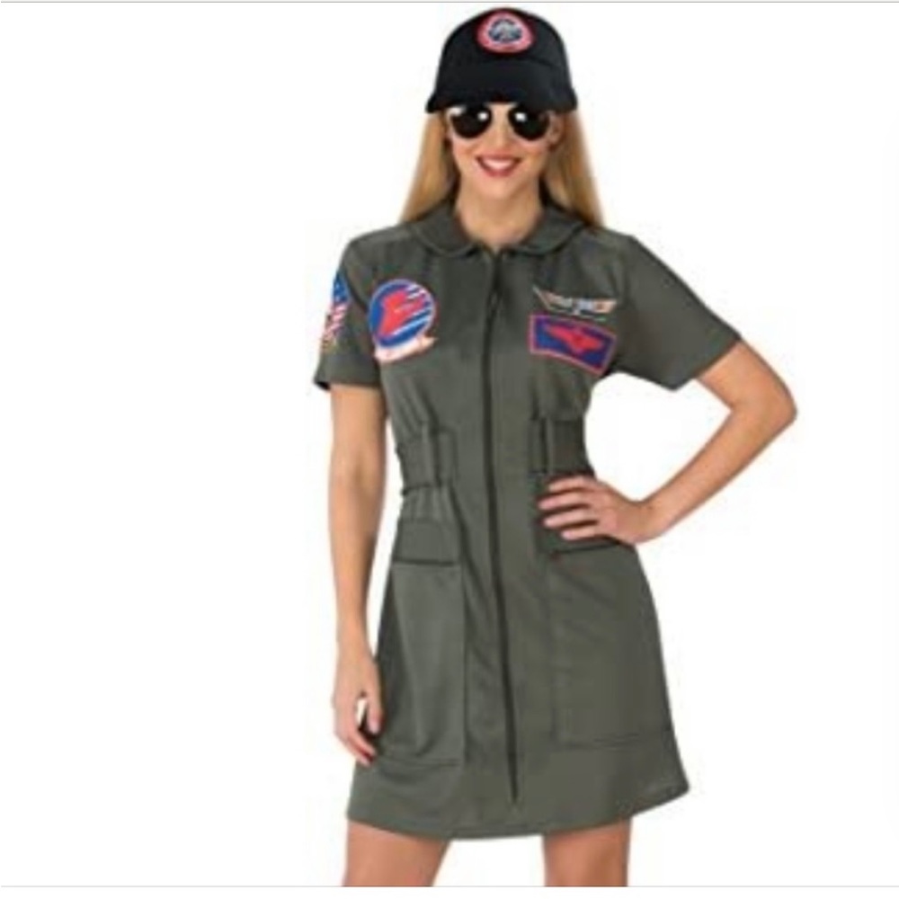 Women's Top Gun Costume Flight Dress with Patches Original Movie NWOT Size M